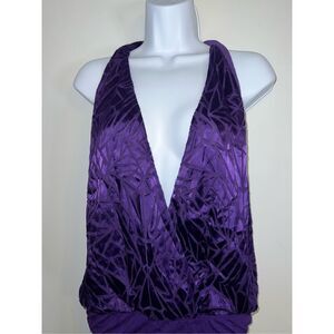 NEW! BEBE purple silk Blend Halter Bodysuit LARGE
